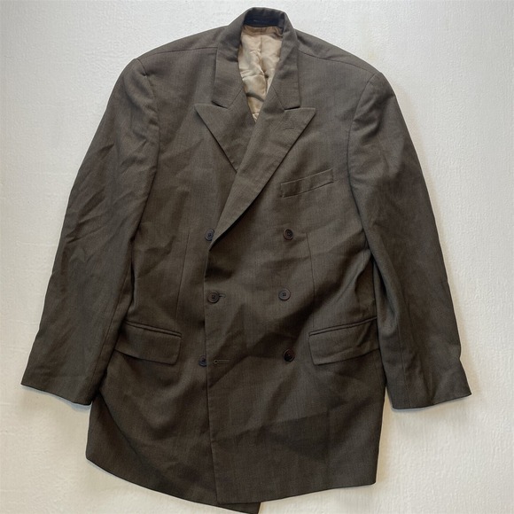 Vtg Ralph Lauren 42S Brown Birdseye Double Breasted Blazer‎ Jacket Sport Coat